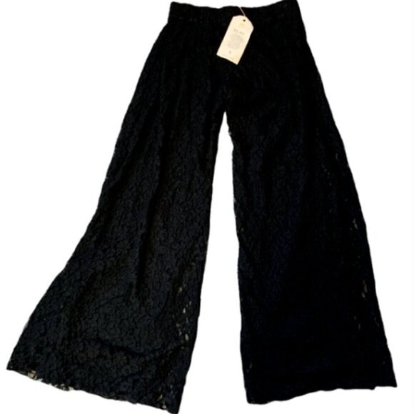 ELAN Black Lace Wide Leg Palazzo Pants Jr Sz Large (27 x 28) #15J - Picture 2 of 8